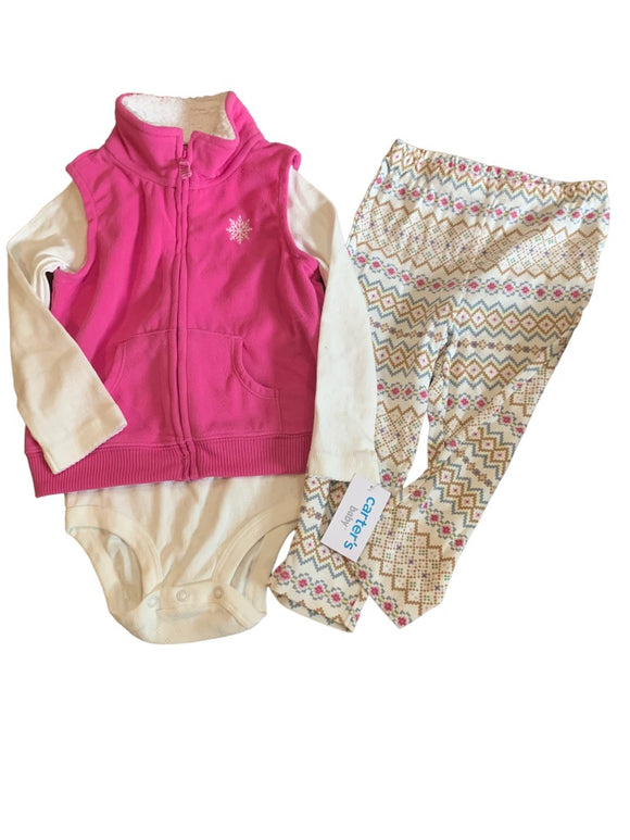 24 Months Carters Girls Pink Vest 3 Piece Set Print Leggings