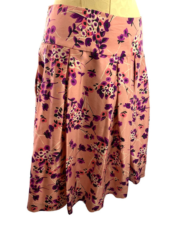 10 Express Design Studio Women's Pink Silk Skirt Floral Print Side Zip Lined