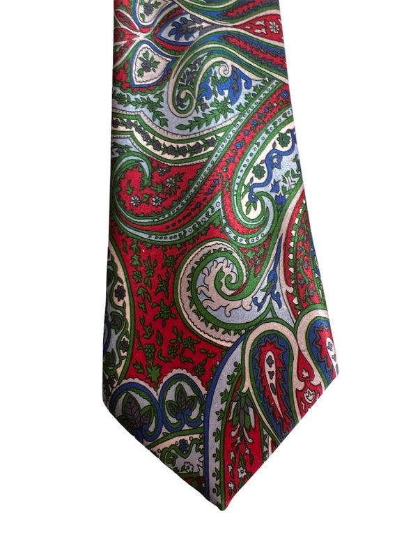 Renoir Men's Tie Red Green Blue Paisley Chrust as Holiday