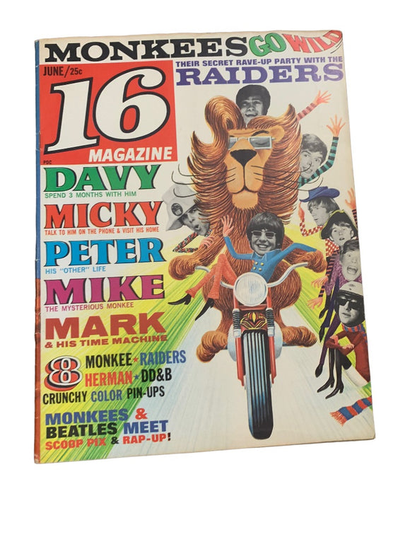 16 6/1967-Monkees-Sonny & Cher-Raiders-Beatles-Davy Jones-teen mag-VG/FN