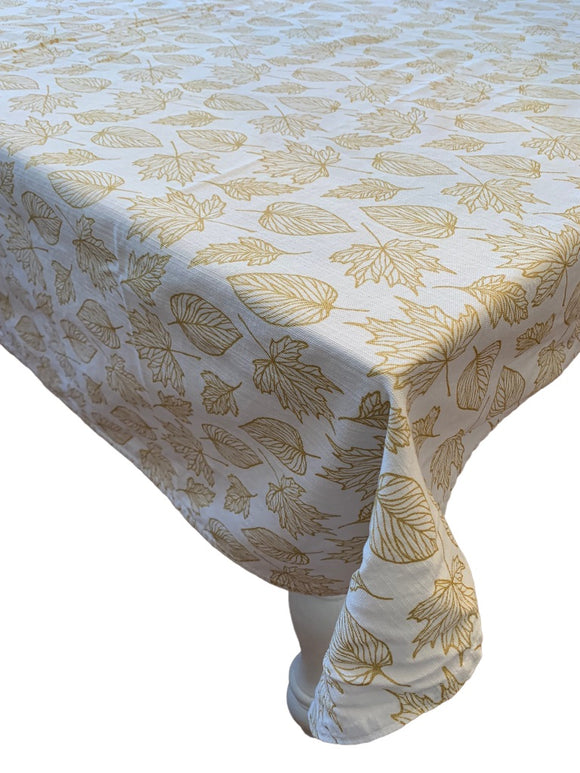 Rectangular Tablecloth Table Linen Cream with Gold Metallic Leaves 61