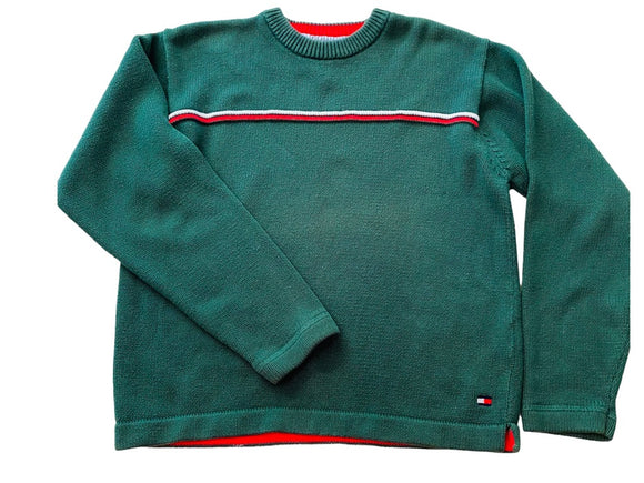 Medium Tommy Hilfiger Green Boy's Youth Cotton Sweater Red White Stripe