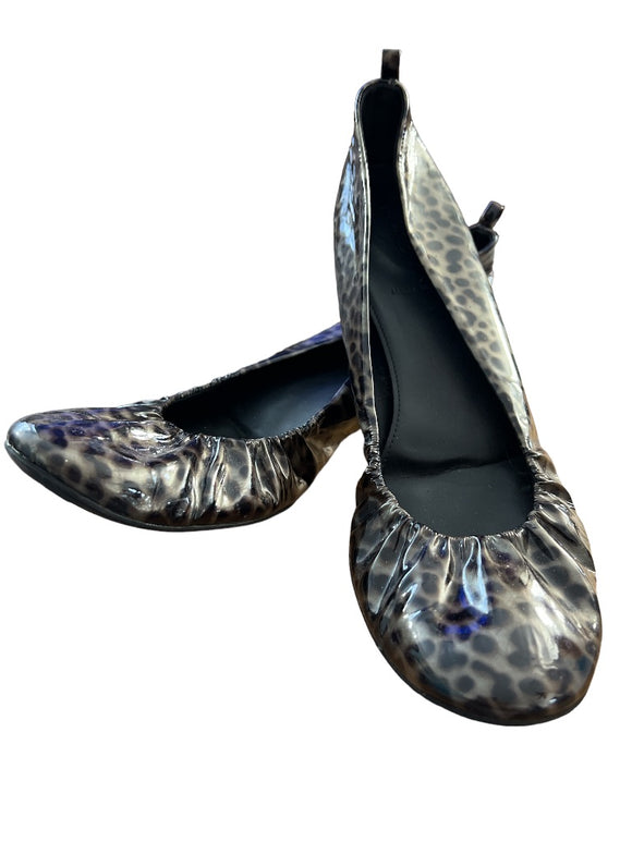 10 J Crew Patent Leather Animal Print Ballet Flats with added heel lift