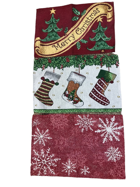 Set of 3 Woven Holiday Christmas Placemats Table Linens Stockings Trees