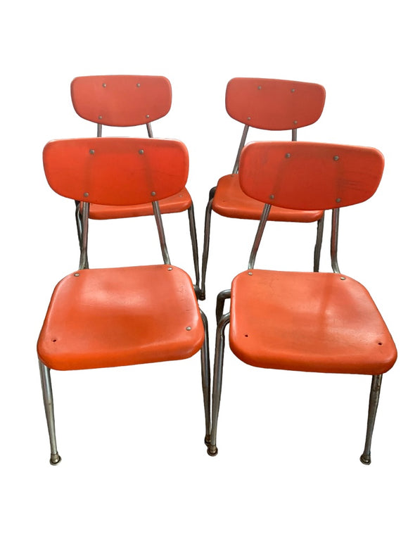 Vintage Virco School Chairs Set of 4 Stacking Orange Plastic Chrome