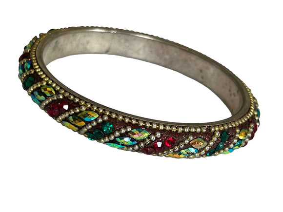 Vintage Multi-Color Rhinestone Indian Style Bangle Bracelet 2.5