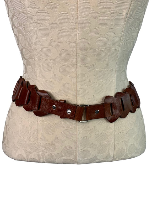 Women's Brown Leather Link Belt 37