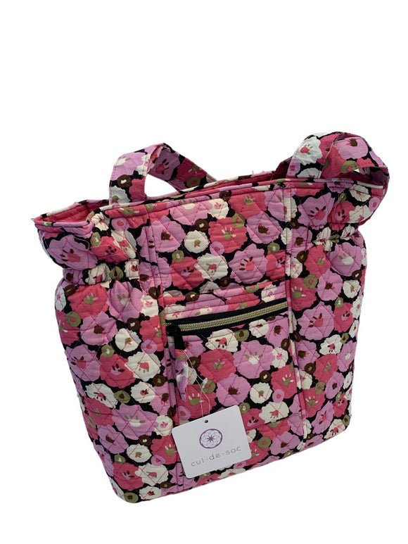 Cul-de-Sac Fabric Tote Handbag Floral Pink Purple New Double Handle Snap Top