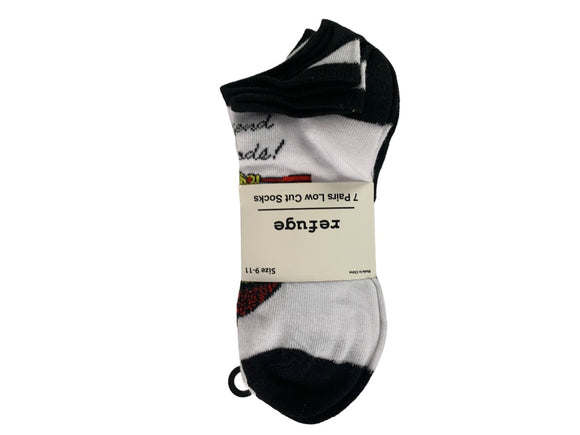 Refuge Low Cut Socks 7 Pair Women's Size 9-11 Red White Black Graphic New