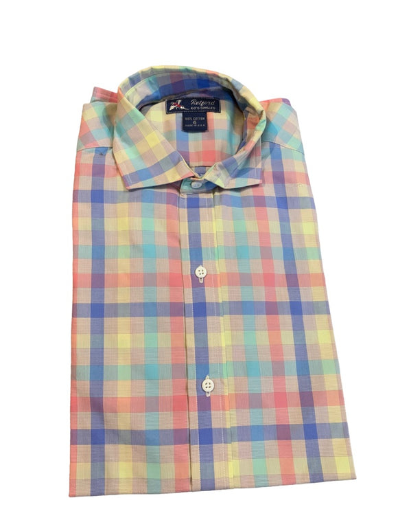 6 Retford Boys Plaid Pastel Button Up Shirt New Made in USA 100% Cotton