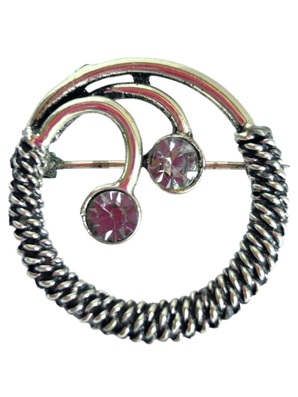 Vintage Silvertone Round Wreath Brooch Braided Design 1 3/8