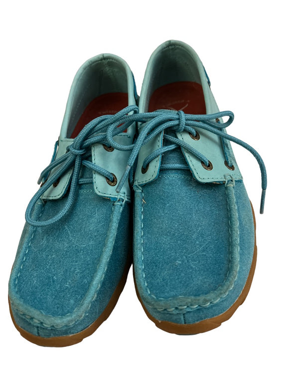 Twisted X Boots Womens Driving Moccasin Suede Leather Shoes Blue Turquoise WDM0039