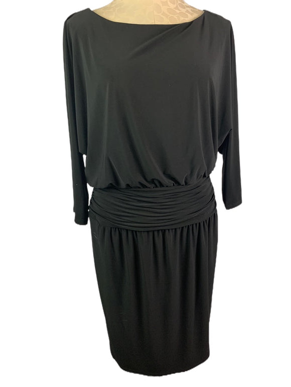 10 Evan Picone Black Blouson Dress 3/4 Sleeve Pullover Stretch