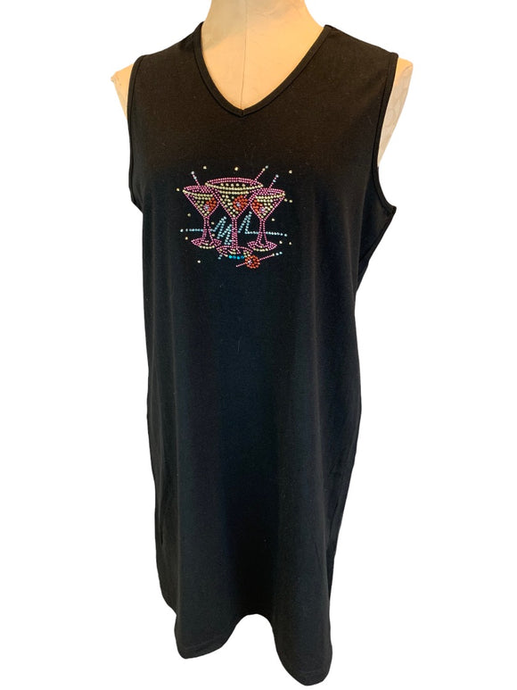 Small CZ Coverups Black Jersey Knit Embellished Cocktail Cover Up Sleeveless New
