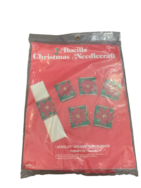 Bucilla Christmas Needlecraft Set of 6 Jeweled Holiday Napkin Rings Craft Kit #3403