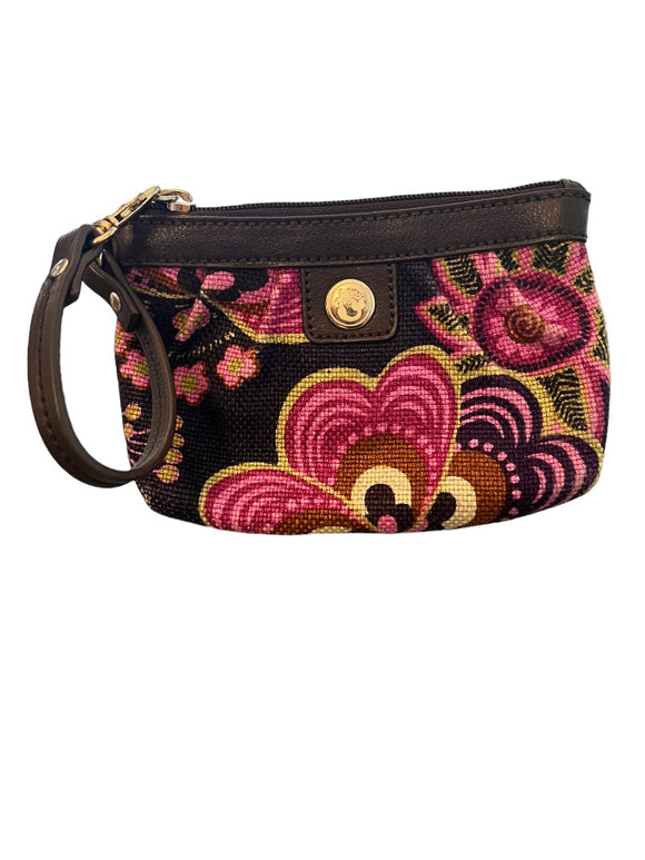 Spartina Pleated Wristlet in Purple Floral Linen 6.5