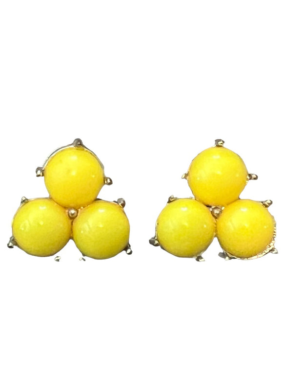 Yellow Tri-Bead Cabochon Post Earrings 3/4