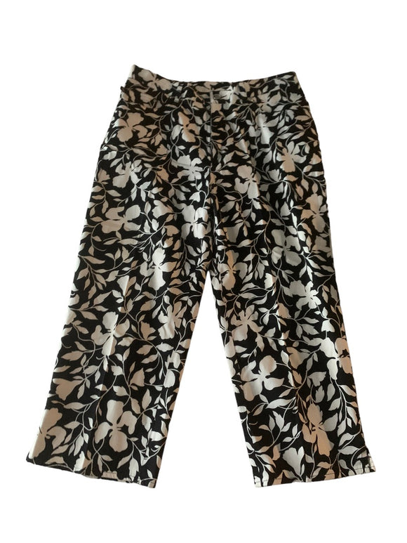 10 Lauren Ralph Lauren Black White Print Women's Crop Pants Capri