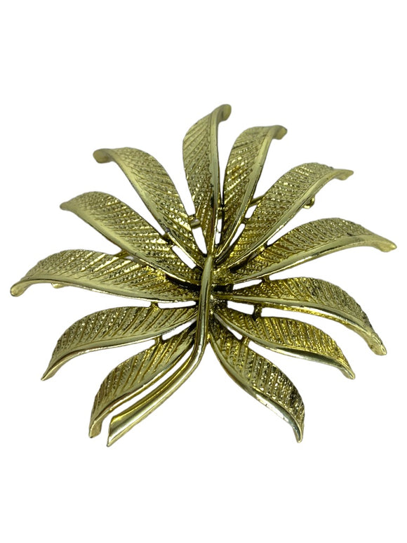 Vintage Signed Coro Brooch Pin Goldtone Leaf Flower Statement 2