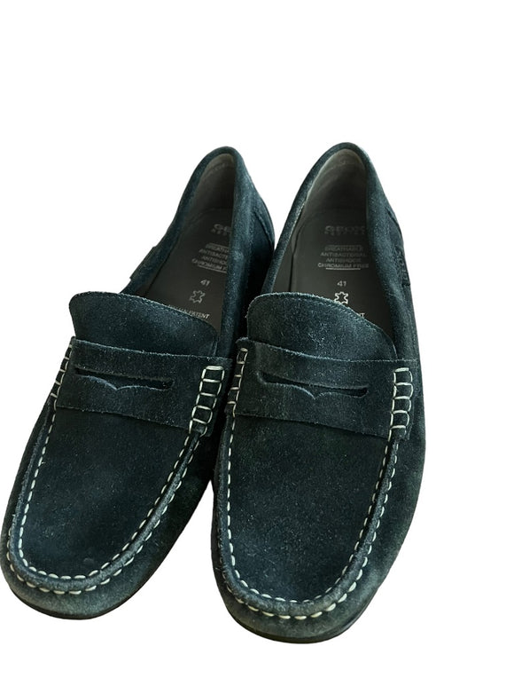 Geox Respira Mens Black Suede Driving Moc Loafers 8 (41) Slip On Shoes EUC