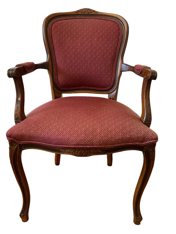 Vintage French Louis XV Style Open Armchair Sturdy Burgundy Upholstery