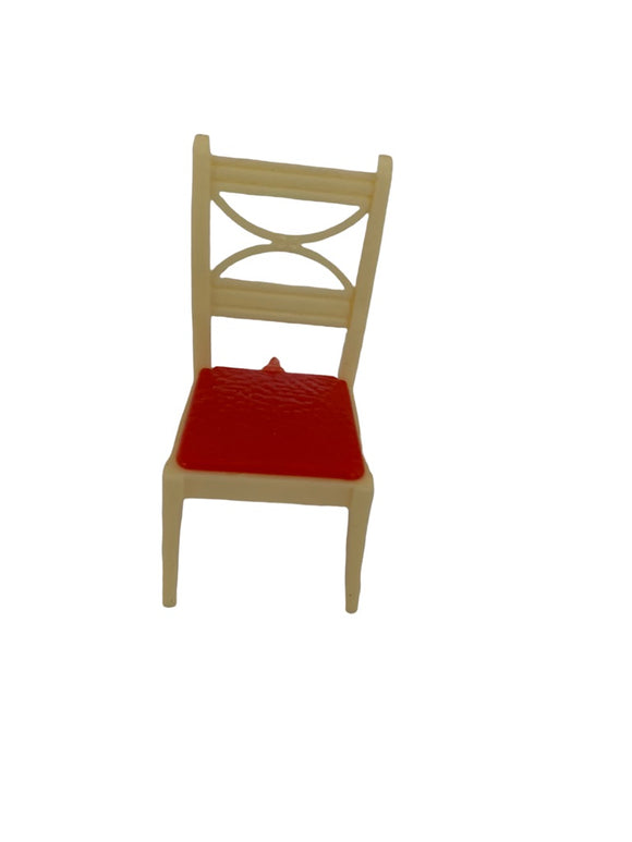 Vintage A Renewal K63 Miniature Dollhouse Plastic Chair Ivory and Red