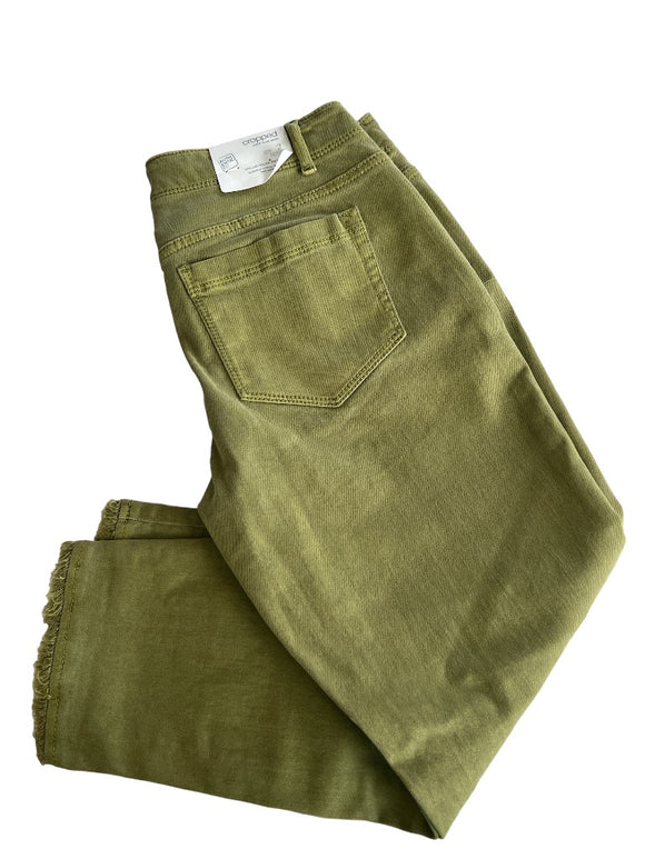 2P J Jill Authentic Fit Cropped Green Jeans Raw Edge NWT
