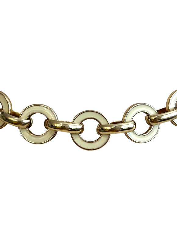 Anne Klein Circle Link Goldtone Necklace Cream Enamel Accents 17