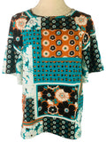 XXS Denim & Co Women's Pullover Stretch Short Sleeve Print Top