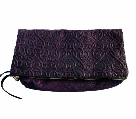 Alex + Ani Foldover Gabriel Clutch Purple Embossed Leather with Card Case