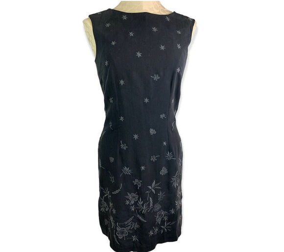 8 Tommy Bahama Silk Sheath Dress Black Sandwash Sleeveless Gray Embroidery New