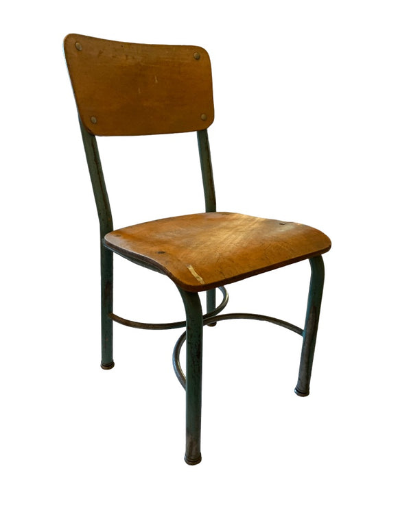 Vintage Student Chair Wood and Metal Seat 14