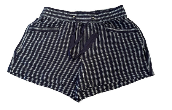 XS Gap Striped 4 Pocket Drawstring Womens Pull On Shorts Blue Linen Blend