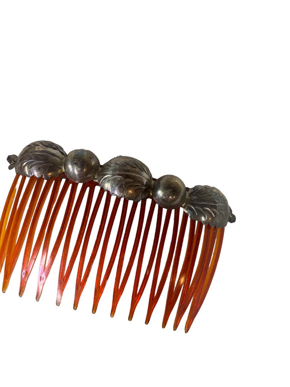 Vintage Silver Hair Comb Brown Orange Plastic Made in USA 3