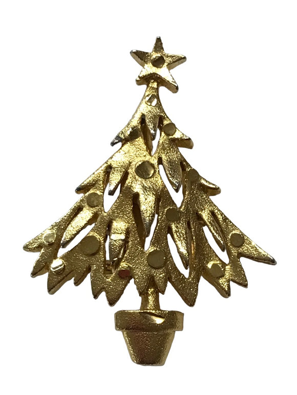 Vintage Christmas Tree Brooch Goldtone Holiday 1 5/8