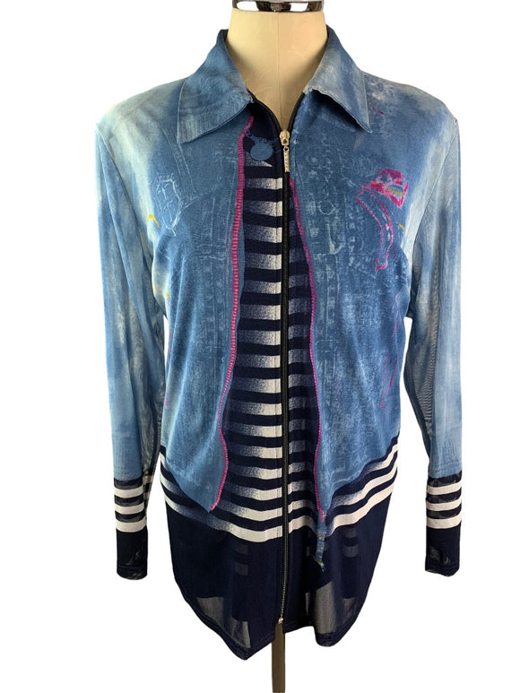 XXL Modelia Women's New Blue Twin Set Mesh Jacket Denim Design