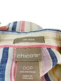 0/2 Petite Chico's Women's Striped Linen Button Up 3/4 Sleeve Shirt Blouse No-Iron