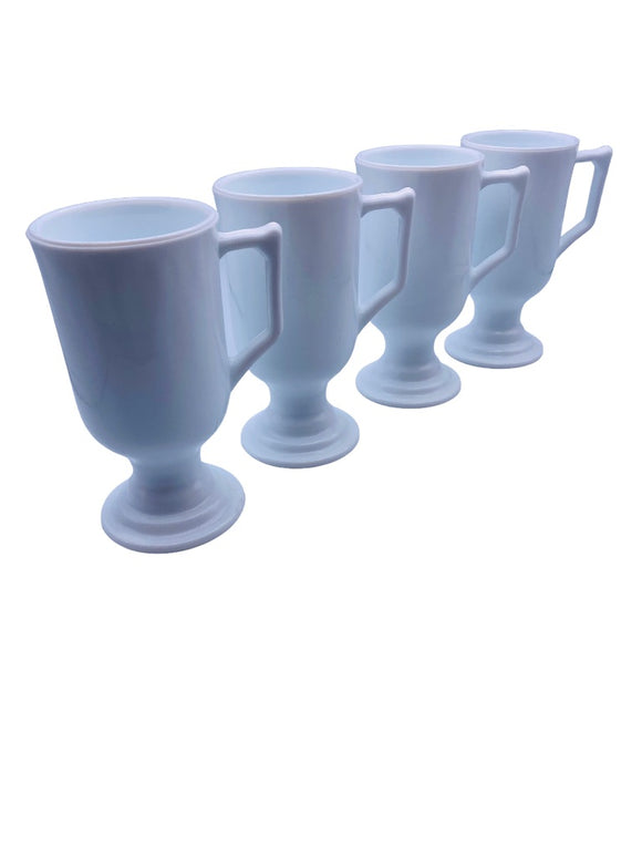 Set of 4 Vintage Milk Glass Pedestal Handled Mug 5.5
