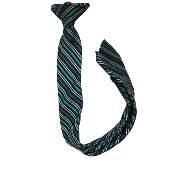 Boy's Navy Blue and Green Stripe Clip On Necktie Tie 15