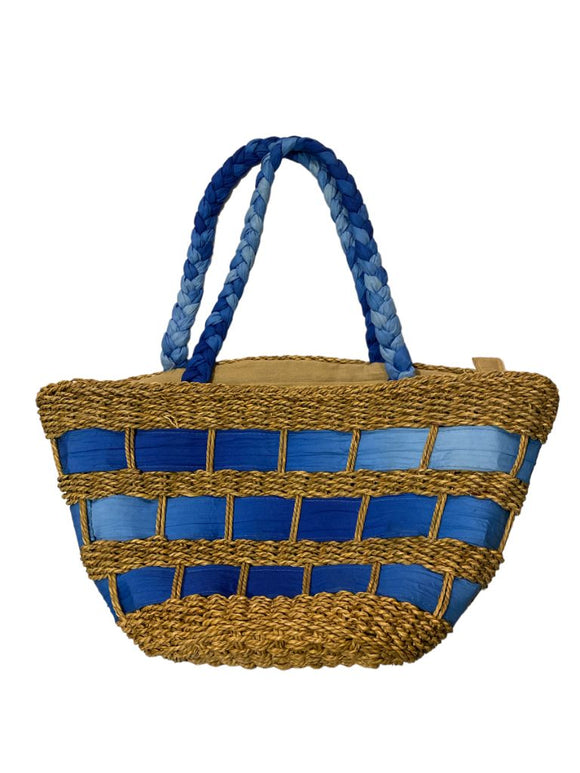 Cappelli Ombre Blue Ribbon Straw Bag Zip Top Braided Strap