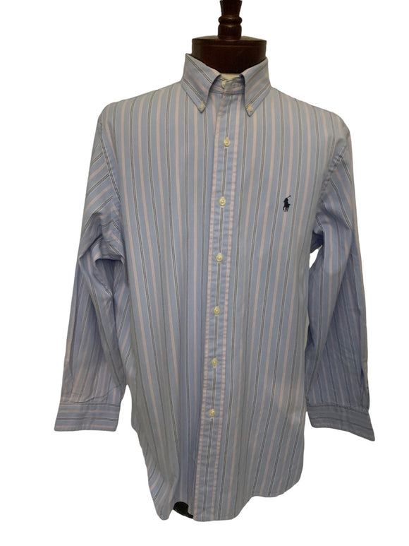 16 1/2 (32/33) Ralph Lauren Classic Fit Men's Button Down Dress Shirt Blue Pink