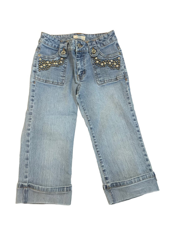 10 So Girls Capri Crop Embellished Stretch Jeans Cuffed