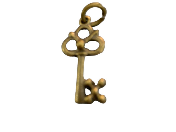 Vintage Brushed Goldtone Skeleton Key Charm Pendant 1 1/8