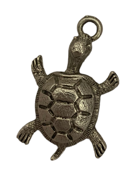 Vintage Silvertone Turtle Pendant Charm 1.5