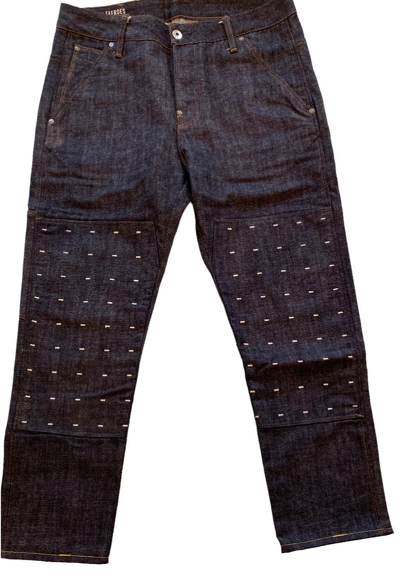 31 x 32 Faeroes Men's Raw Classic Tapered Denim Jeans Contrast Stitch Design