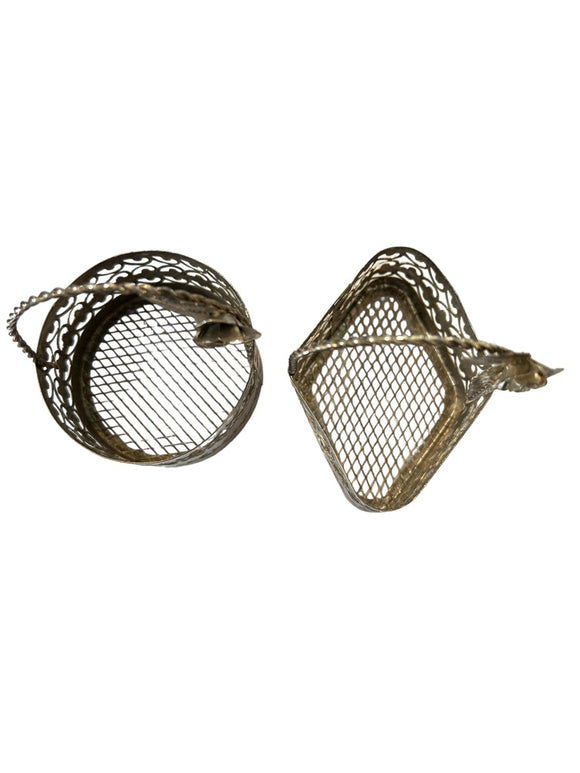 Vintage Silvertone Metal Wire Small Baskets Set of 2 Diamond & Round