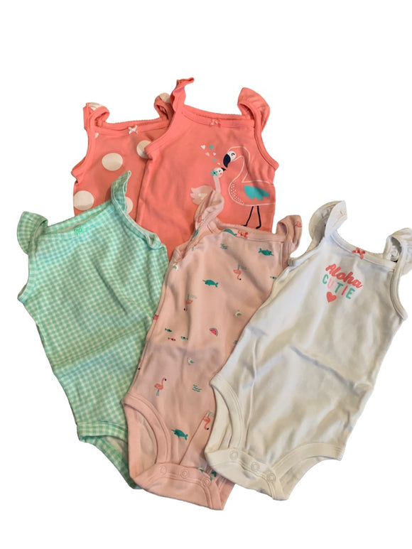 9 Months Carters Set of 5 Summer One Piece Outfits Flamingo Theme New