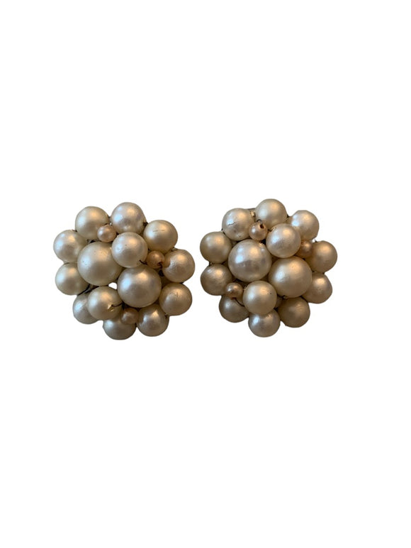 Vintage Made in Japan Clip on Non-Pierced Earrings Faux Pearl Cluster 1