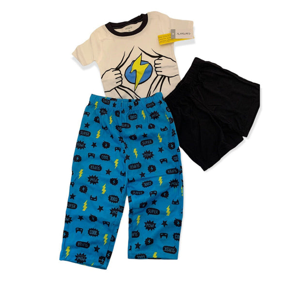 2T Carter's New 3 Piece PJ Pajama Set Superhero Blue Short Sleeves